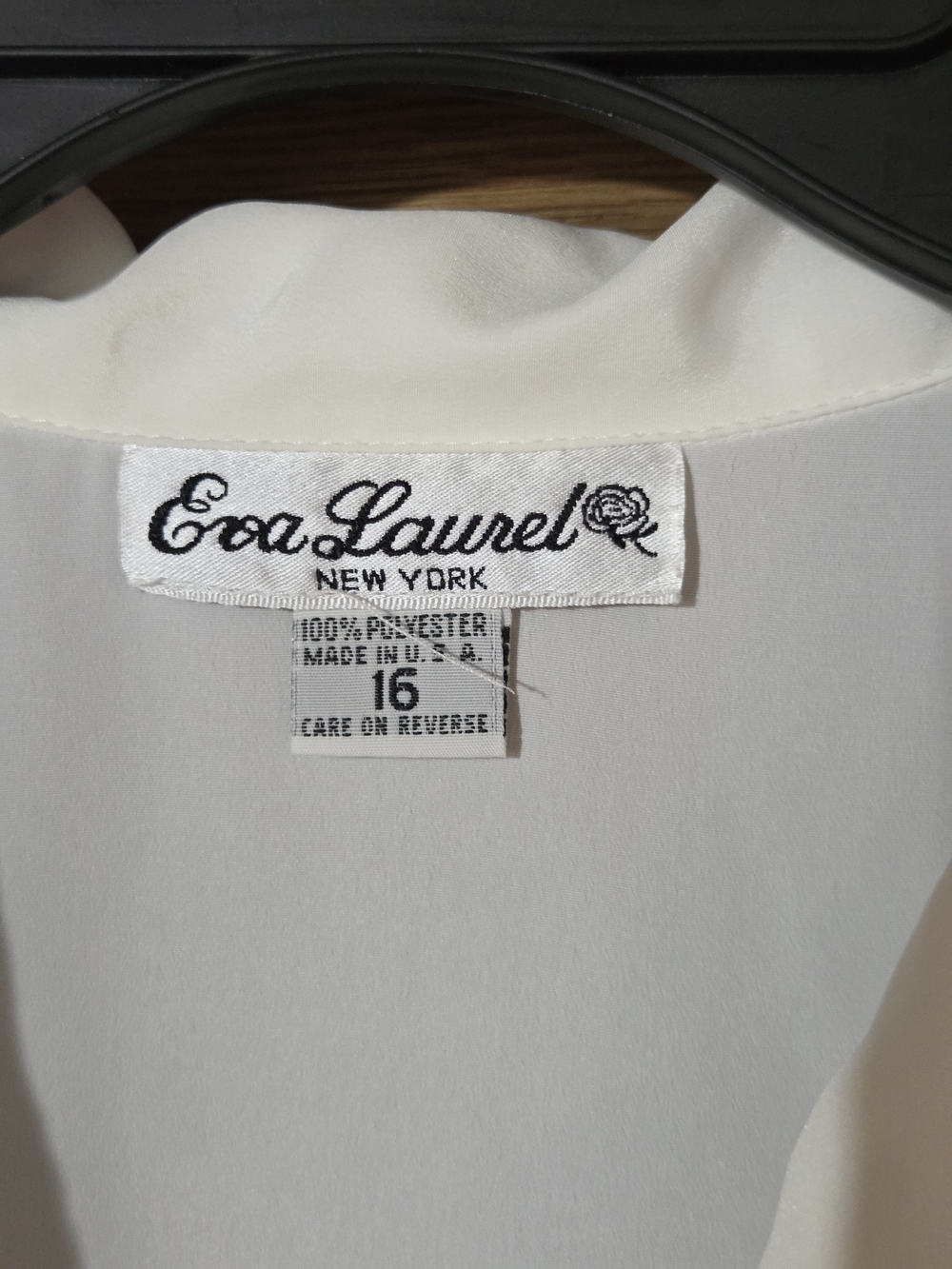 VTG Eva Laurel White Blouson Blouse Smocked Waist Button Front Long Sleeve Sz 16 - Picture 5 of 8
